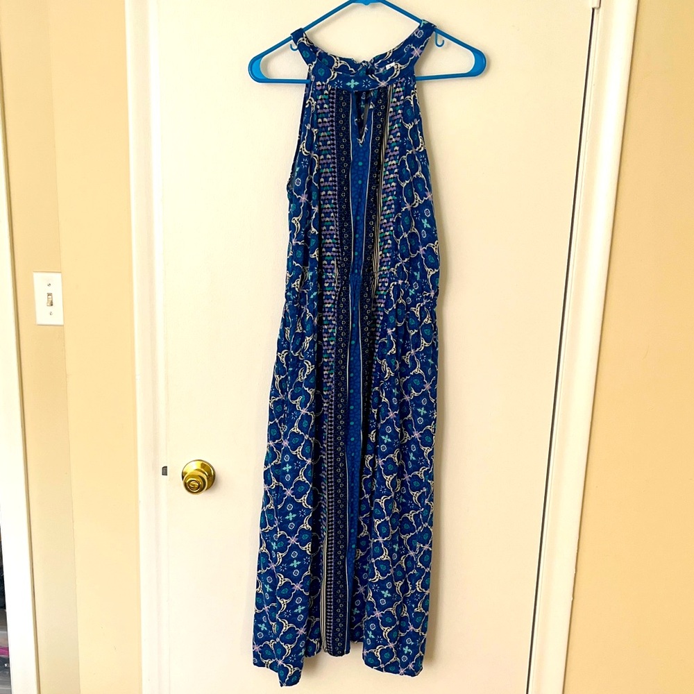 Elle Blue, White, and Black Patterned Dress XL (altered) midi length with pocket